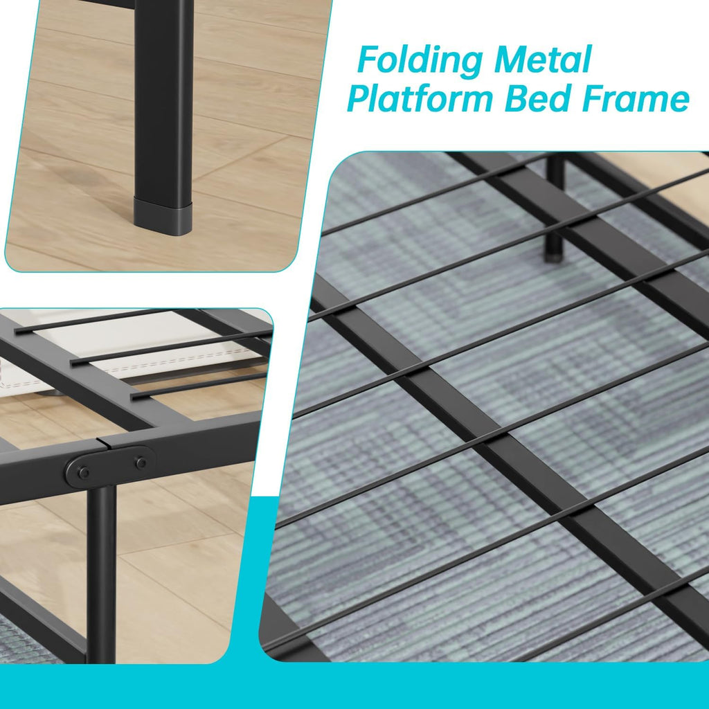 con cabecero de respaldo de ala, cama de plataforma tapizada, listones de madera, sin ruido, no se necesita somier, fácil montaje