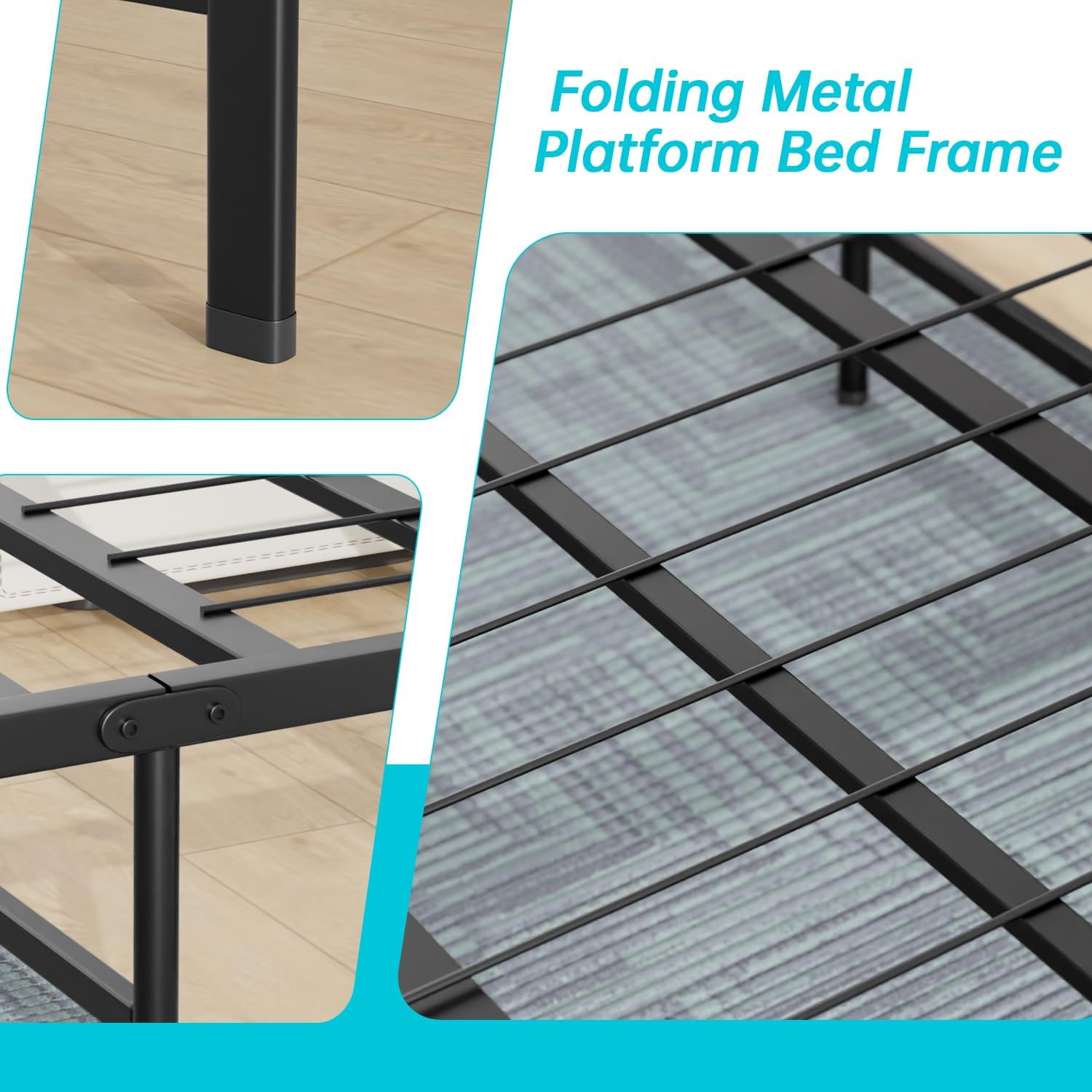 con cabecero de respaldo de ala, cama de plataforma tapizada, listones de madera, sin ruido, no se necesita somier, fácil montaje