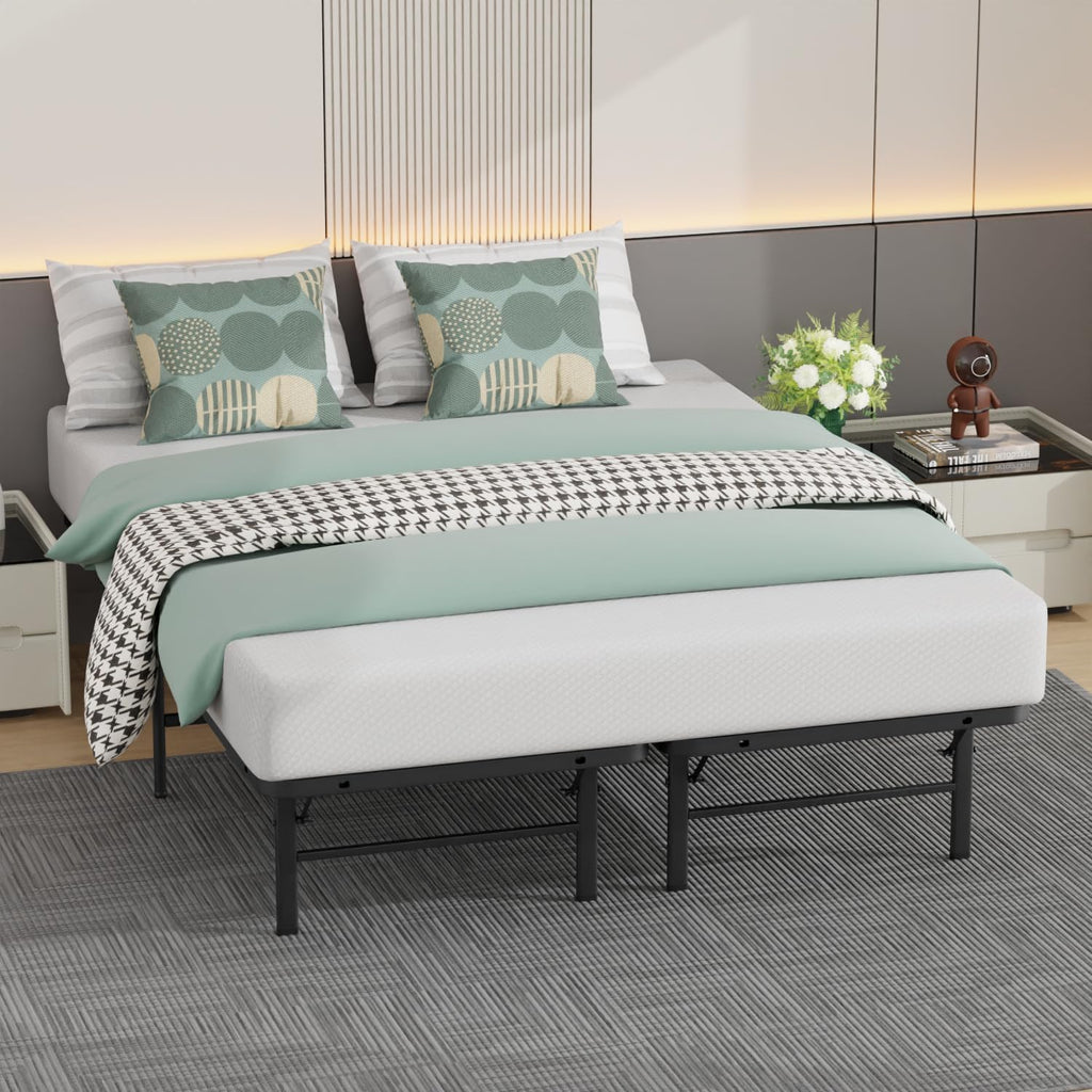 con cabecero y pie de cama, marco de cama de plataforma de metal de 14 pulgadas, almacenamiento debajo de la cama, soporte de listones de metal fuerte, base de colchón No se necesita somier