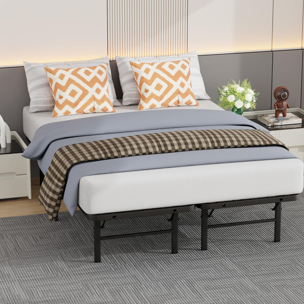 con cabecero de respaldo de ala, cama de plataforma tapizada, listones de madera, sin ruido, no se necesita somier, fácil montaje