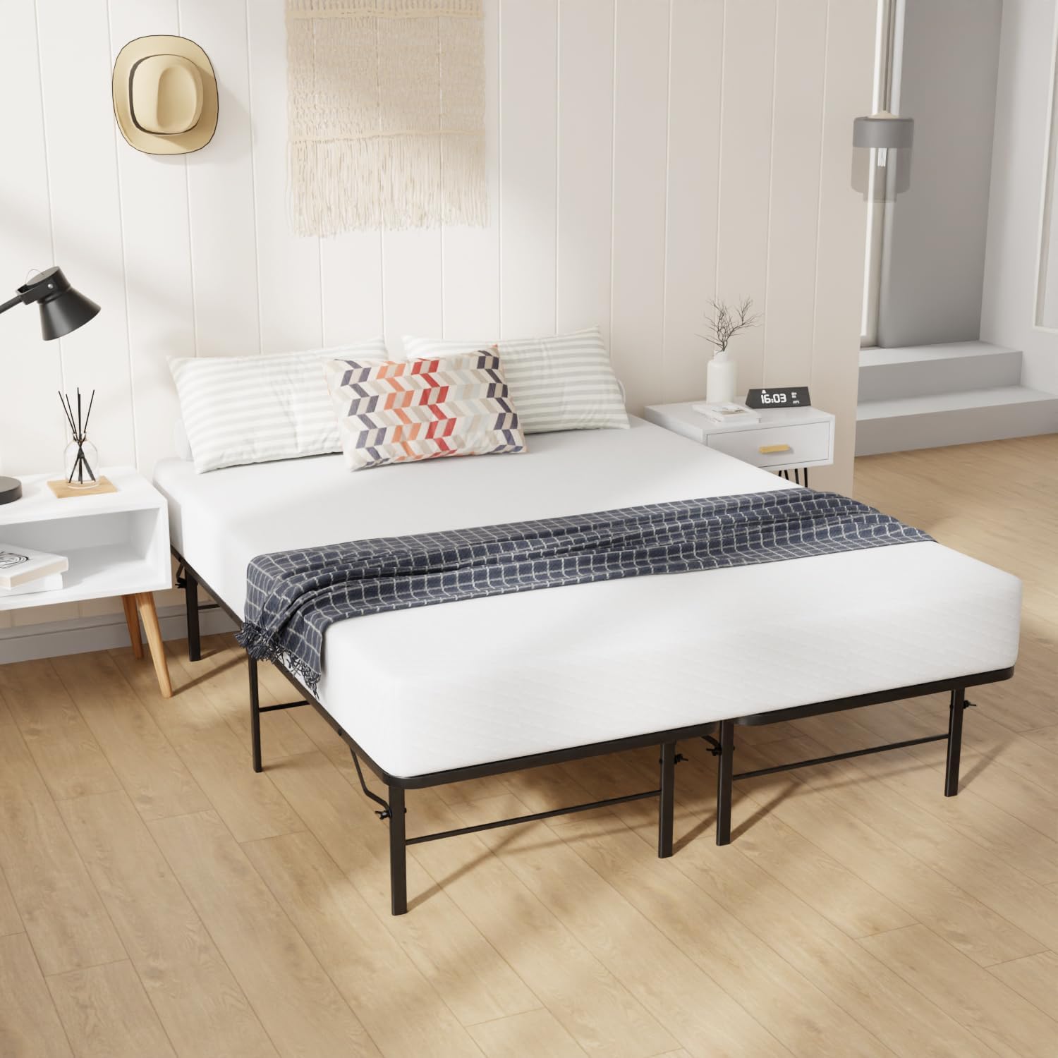 14 pulgadas Plataforma de metal Twin Bed Frame, base de colchón Bed Base, soporte de listones de acero resistente, no se necesita somier, negro