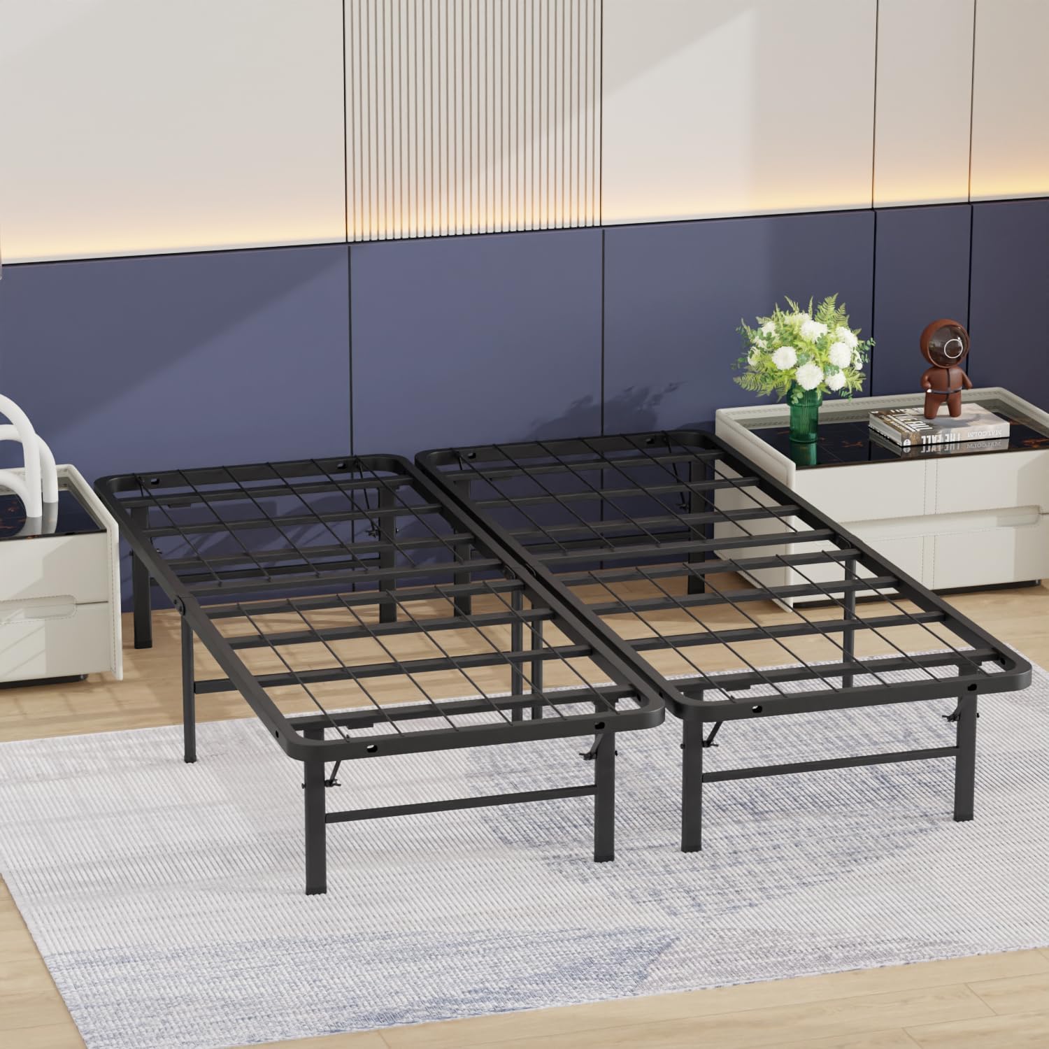 14 pulgadas Plataforma de metal Twin Bed Frame, base de colchón Bed Base, soporte de listones de acero resistente, no se necesita somier, negro