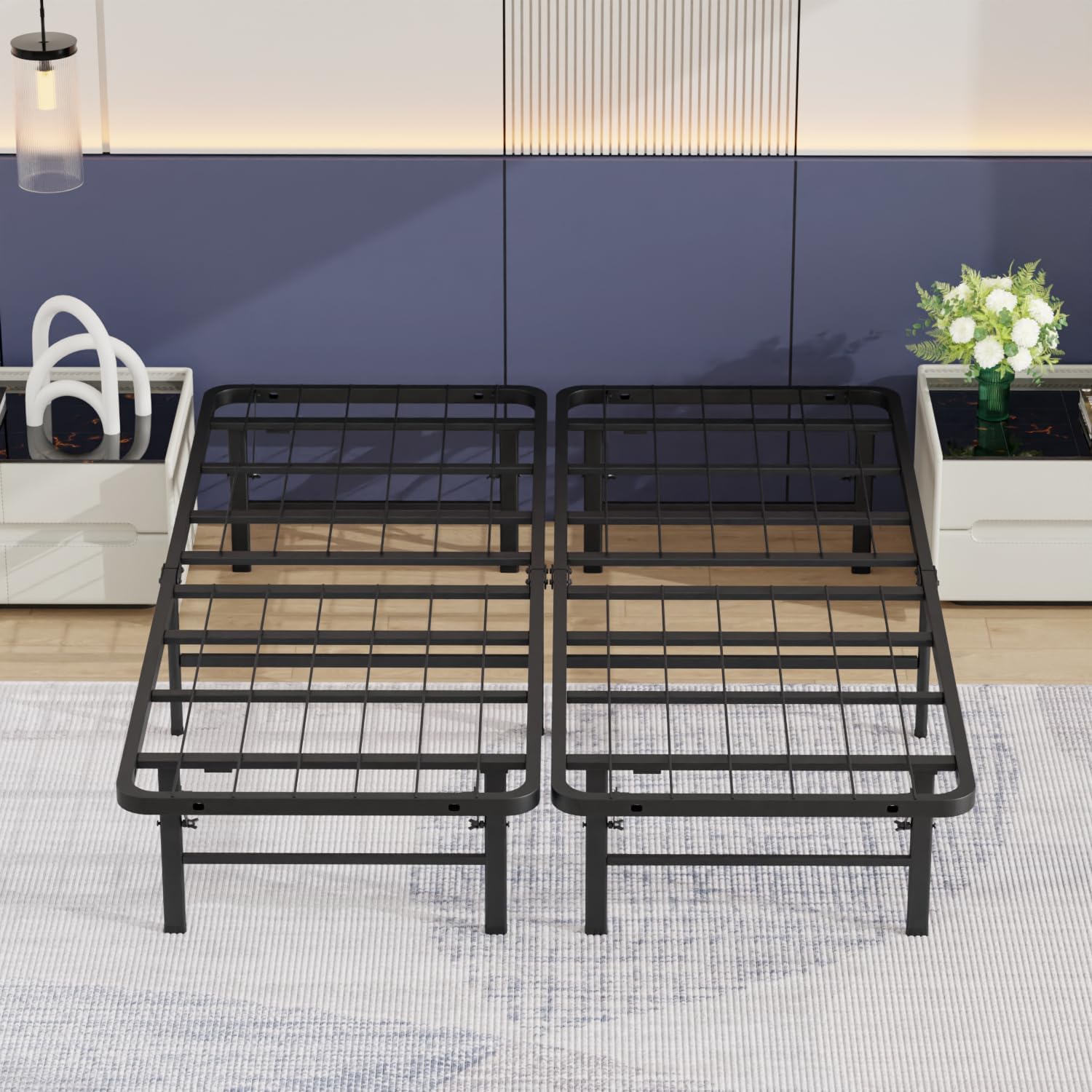 14 pulgadas Plataforma de metal Twin Bed Frame, base de colchón Bed Base, soporte de listones de acero resistente, no se necesita somier, negro